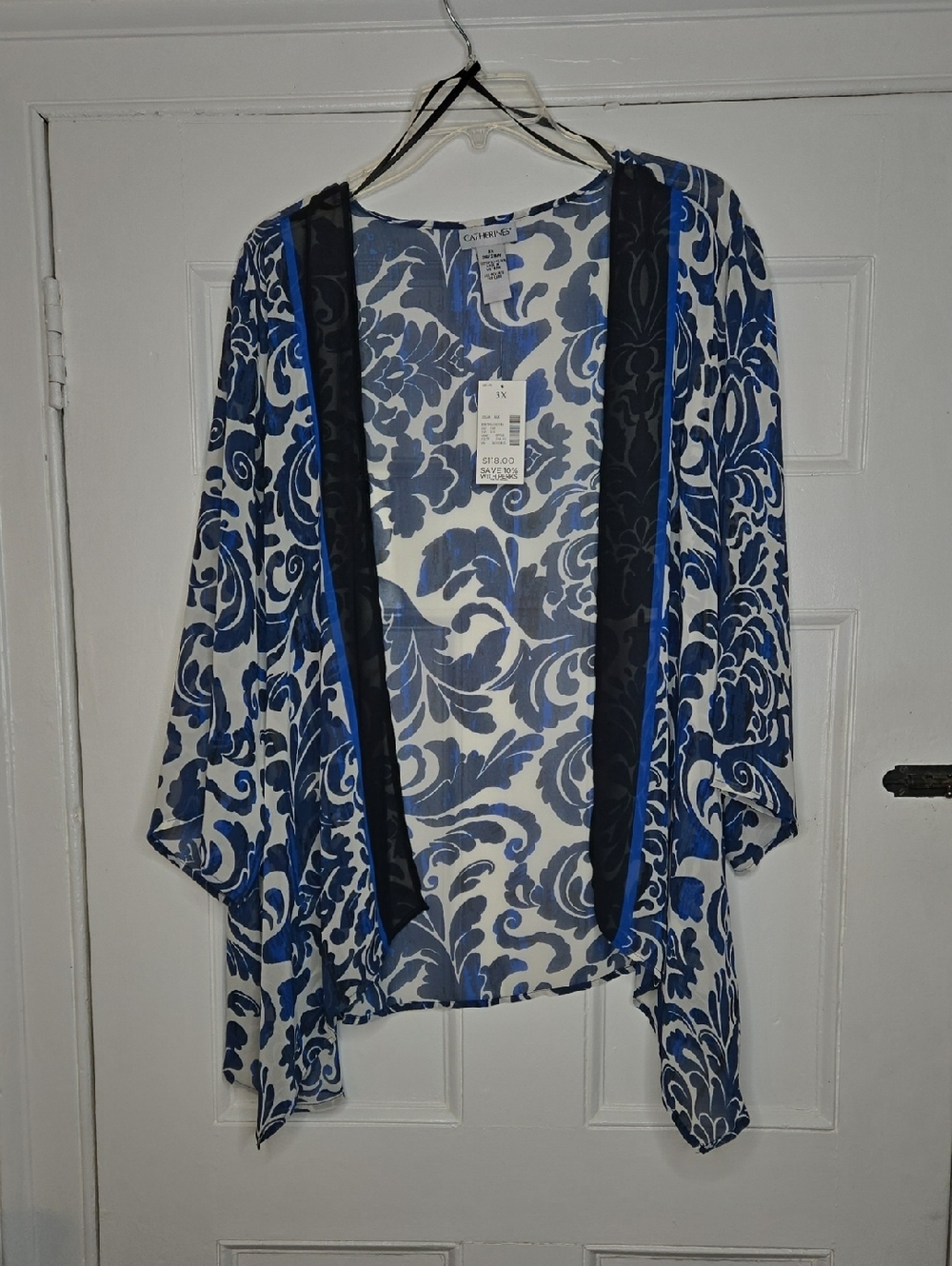 Catherines Black, Blue & White Kimono, Size 3X